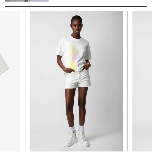 Zadig and Voltaire Bow Tshirt White short sleeve Terry Palmier print Top M NEW - Picture 2 of 13